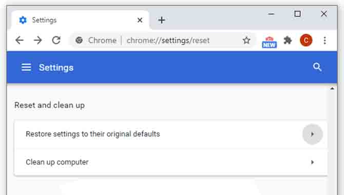 Chrome Try Resetting